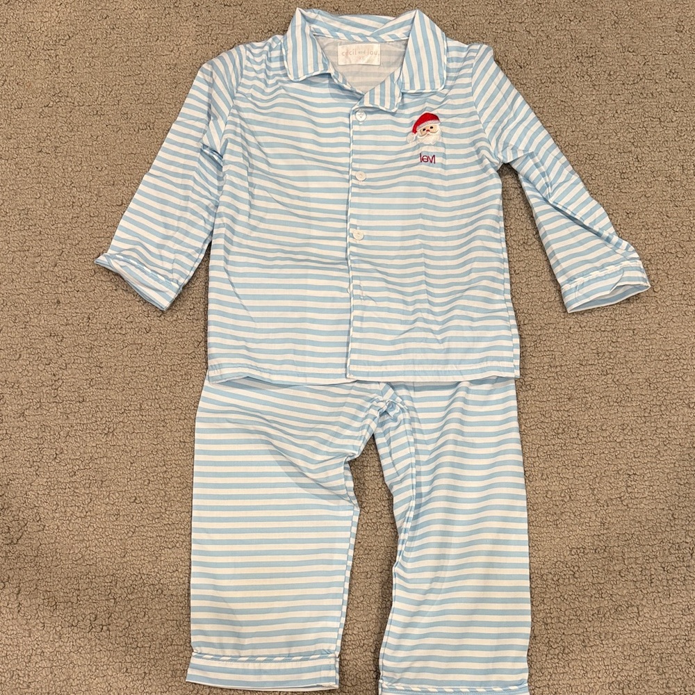 Cecil and Lou monogrammed Christmas button”Levi” Santa button down pajama set